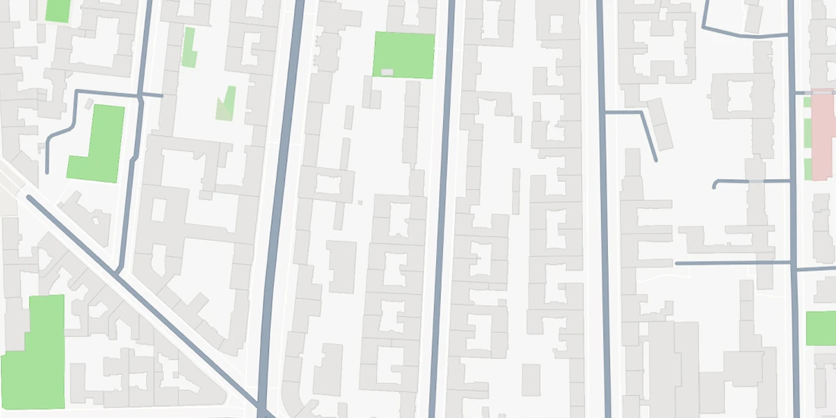 Karte mit Straßen und Grünflächen